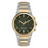 Ferragamo Men’s Swiss Made Quartz Two Tone Stainless Steel Green Dial 41mm Watch SFME01223